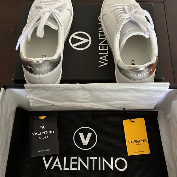 Valentino Shoes - Valentino: Petra White-Silver Lace-Up Sneakers Size 9